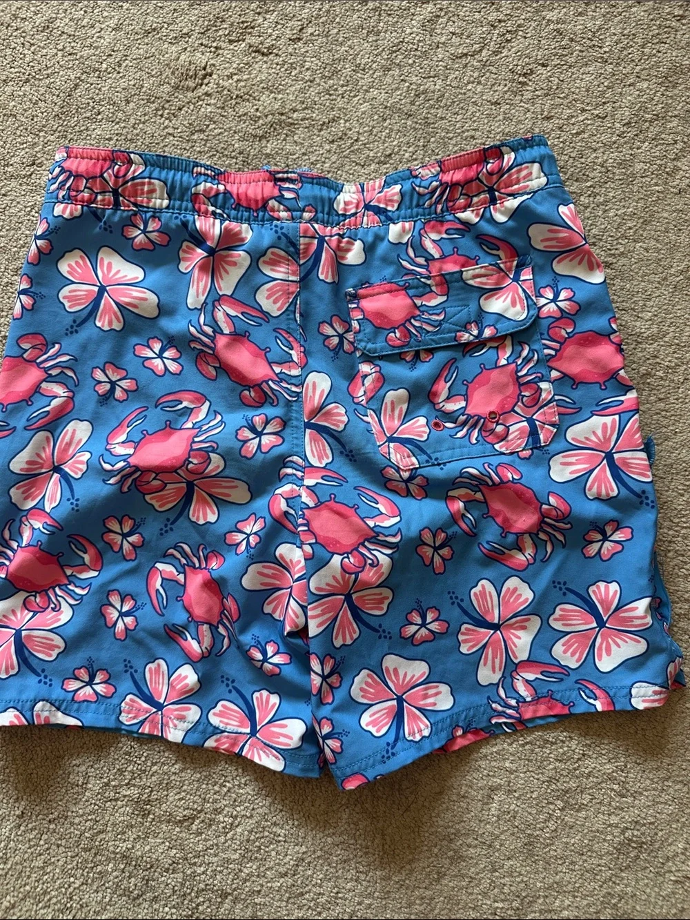 Vineyard Vines Blue Swim Shorts with Pink Crab & Floral Print